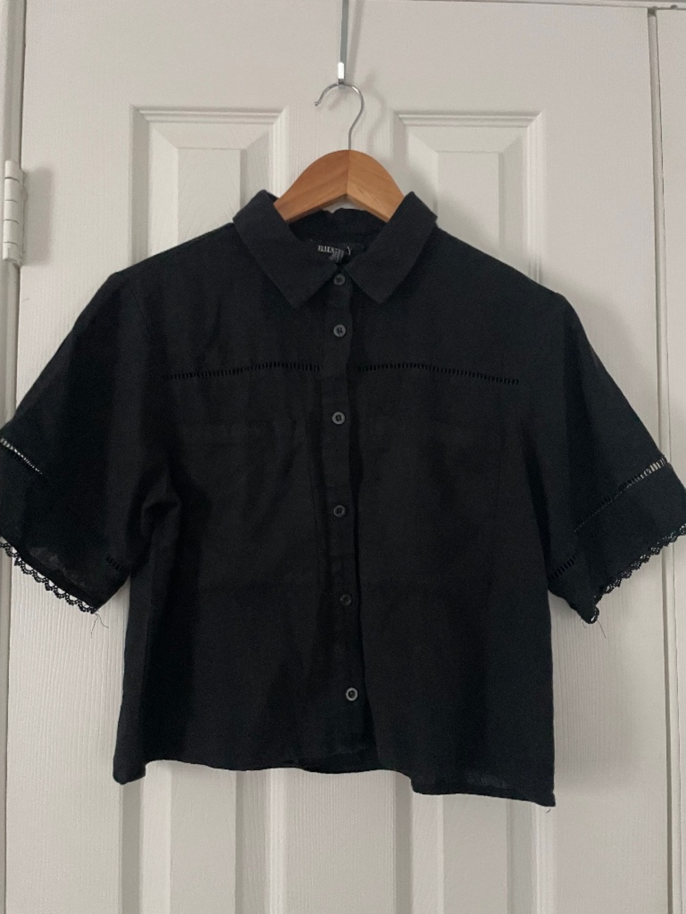 Ellen Tracy Boxy Short Sleeve Crop Button-Up Shirt